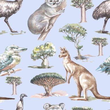 Hayvanlar Avustralya grafik çizim eli beyaz zemin üzerinde izole edilmiş koala devekuşu devekuşu devekuşu devekuşu emusu çizdi