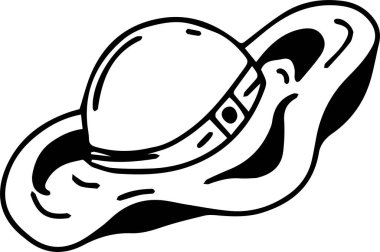 Plaj şapkası yapıştırıcıları. El çizimi. Beyaz arka plan şemsiyesi ananas sunucusu güneşinde ayrı ayrı siyah beyaz elementler çizilmiş.