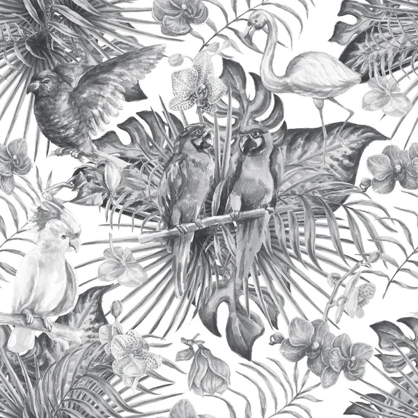 Vogel Vogel Bloemen Bladeren Aquarel Illustratie Hand Getrokken Samenstelling Geïsoleerde — Stockfoto