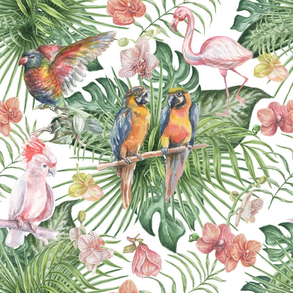 Pták Květiny Listy Akvarel Ilustrace Ručně Kreslené Složení Izolované Prvky — Stock fotografie