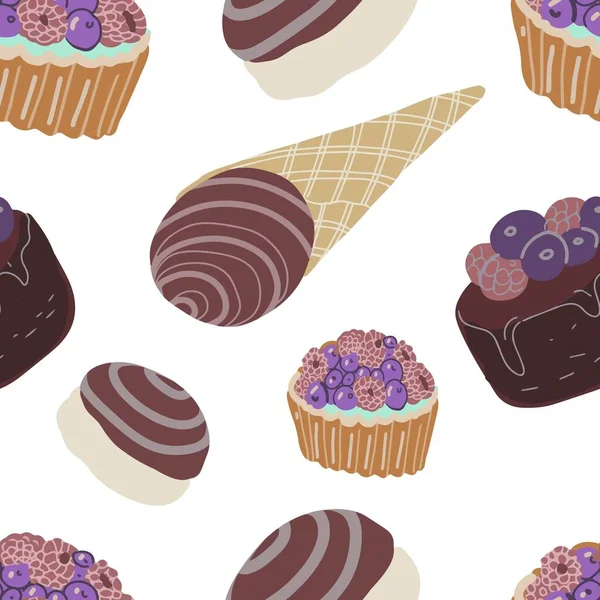 Bonbons Gâteau Gâteau Gâteau Illustration Graphique Imprimé Dessiné Main Pour — Image vectorielle