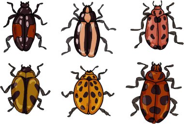 Çocuklar için beyaz arkaplan boyama kitabı üzerine kurulmuş büyük böcekler karalama el çizimi yapar 