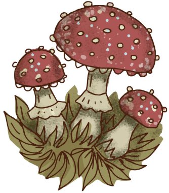 Mushroom stickers insects snail forest hand drawn set of separate elements cute cartoon coloring doodle