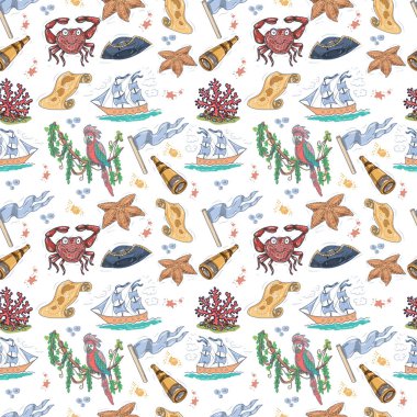 maze find game for kids island jungle sea ocean journey pirate treasure spyglass ship hand drawn illustration