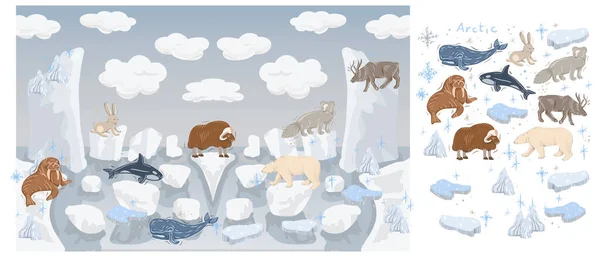 Arktiska Djur Natur Vilda Världen Kallt Norr Söt Tecknad Snöflinga — Stockfoto