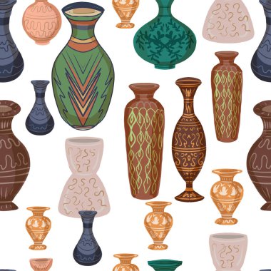 Çiçek vazoları desenli tarihsel halk eli çizilmiş ve eskiz çizimi büyük set beyaz arka planda farklılık gösteriyordu.