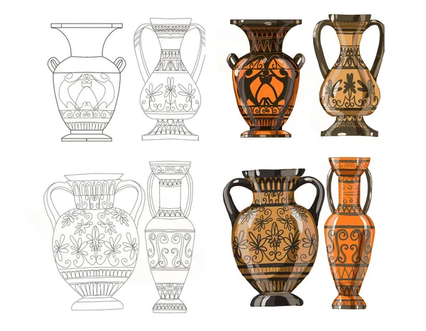 greek vases art culture antiquity classics set isolated on white background hand drawn tableware separately