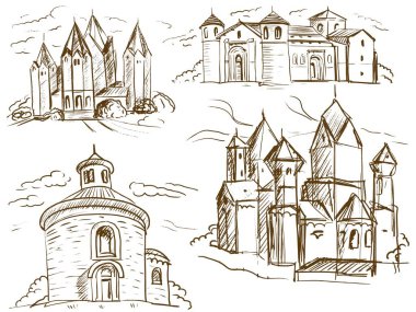 Sarayın eski kale tarihi grafik el çizimi grafik illu