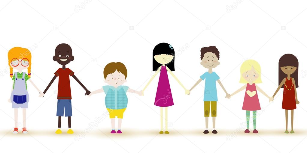 Children holding hands - Vector illustration