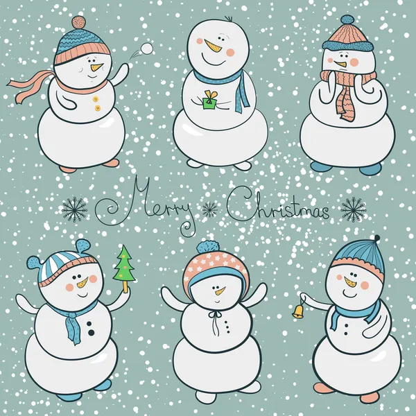 Cartoon Schneemänner set, weihnachtliche Illustration — Stockvektor