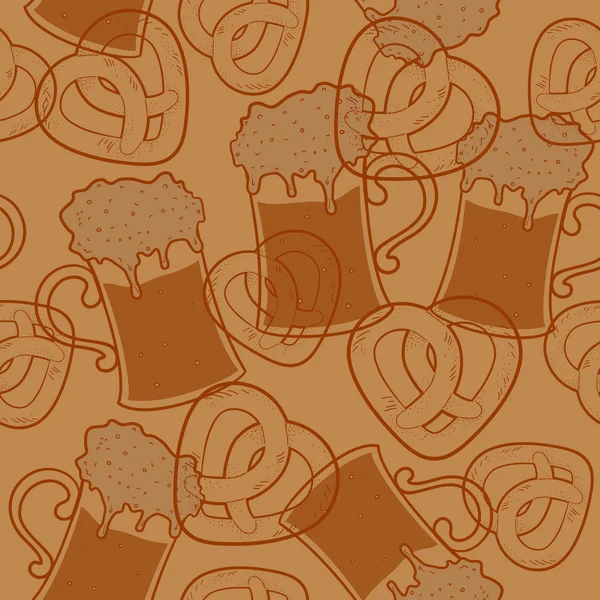 Seamless pattern with beer and pretzels — Stock Vector