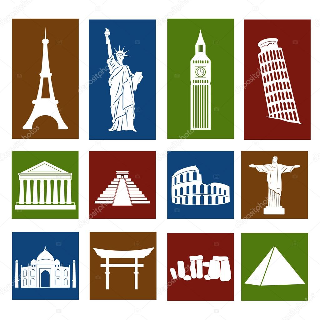 World landmarks, icons set