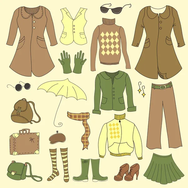 Conjunto de vectores, ropa de mujer retro — Archivo Imágenes Vectoriales