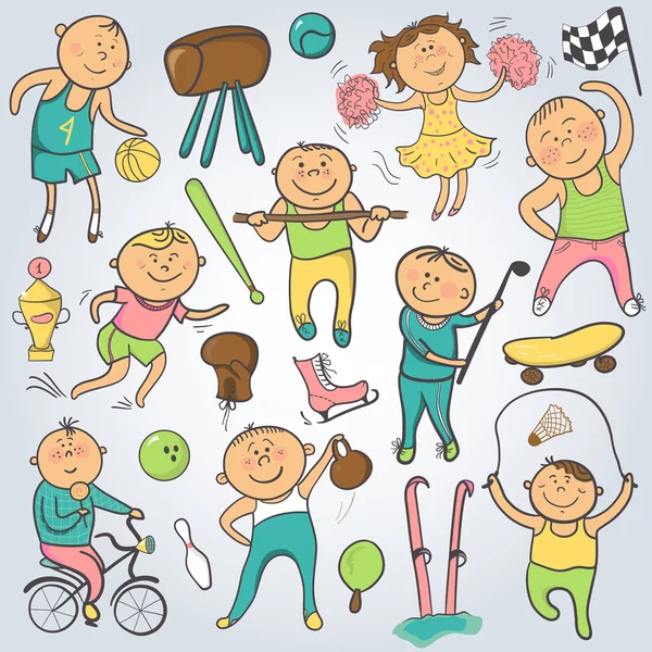 Vector de dibujos animados jugadores deportivos, doodle carácter — Vector de stock