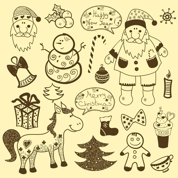 Ensemble de Noël vintage, vieux papier — Image vectorielle