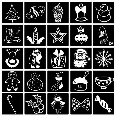 Noel siyah-beyaz Icon set