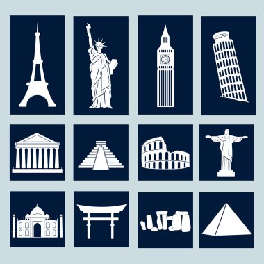 World landmarks, icons set clipart