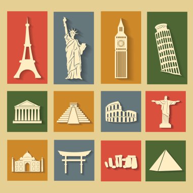 Dünya tarihi yerler, düz Icons set