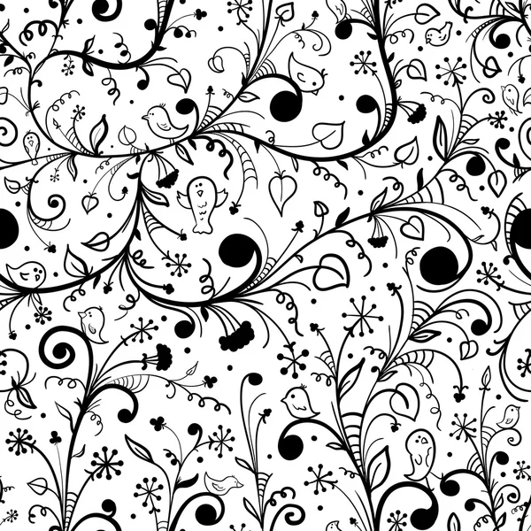 Black-white floral seamless pattern — Stock Vector