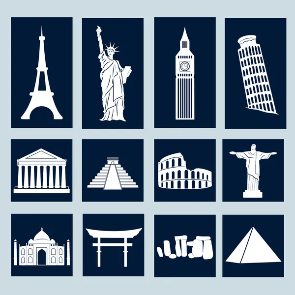 Monuments du monde, icônes ensemble — Image vectorielle