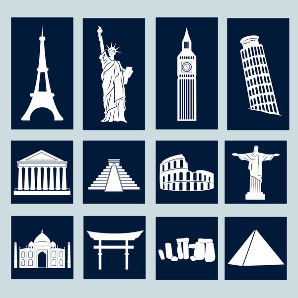 World landmarks, icons set
