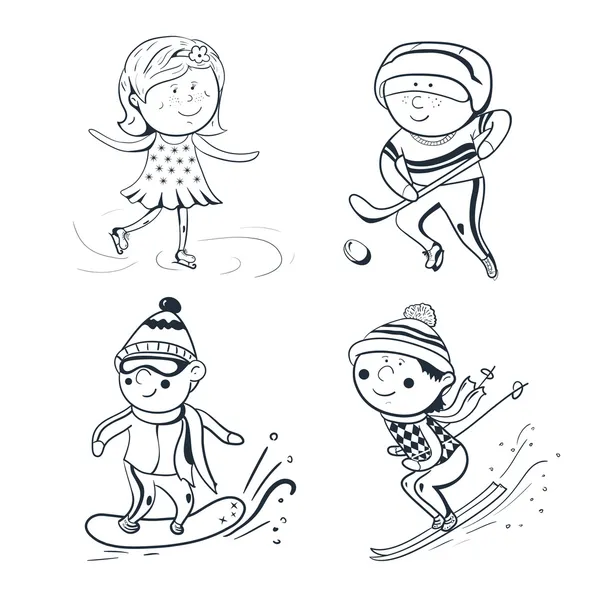Sports d'hiver, sketch vectoriel sportifs — Image vectorielle