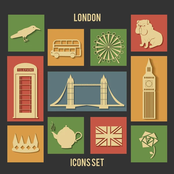 Londres vector iconos planos — Vector de stock