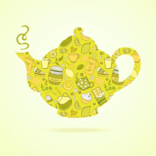 Чайник с рисунком чая изолированный фон — стоковый вектор