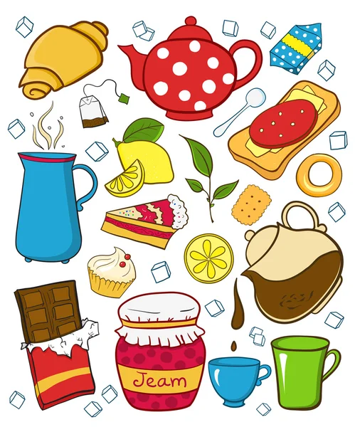 Tea and sweets icons set — Stock Vector