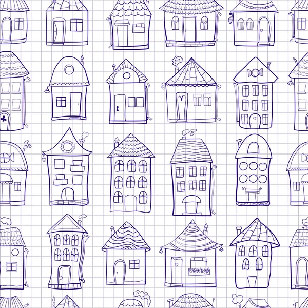 Seamless mönster outine hus — Stock vektor