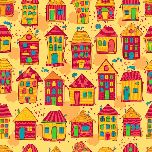 Бесшовный рисунок красочных домов — стоковый вектор