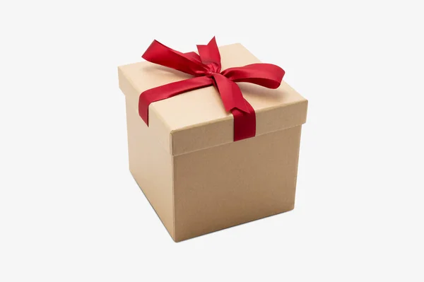 Ajándék Doboz Kraft Elszigetelt Fehér Alapon Romantikus Ajándékok Karácsonyra Vagy — Stock Fotó