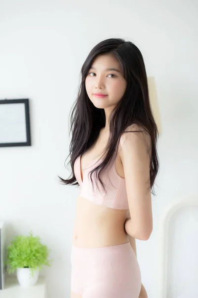 Piękny Portret Młoda Azjatycka Kobieta Sexy Bieliźnie Figura Fit Relaks — Zdjęcie stockowe