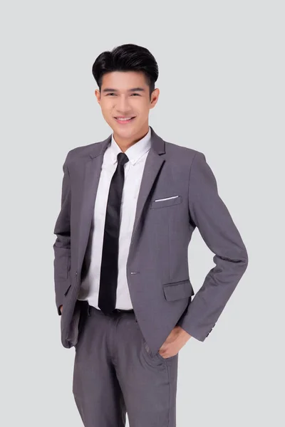 Retrato Jovem Asiático Empresário Terno Com Confiante Amigável Isolado Fundo — Fotografia de Stock