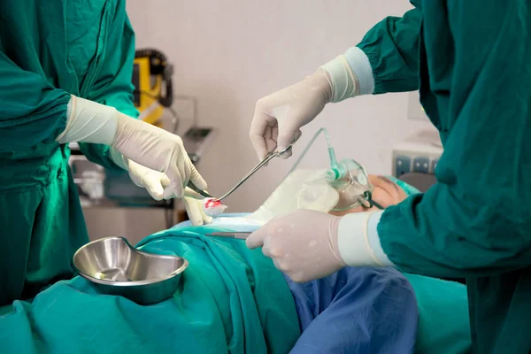 Closeup Hands Team Doctor Surgeon Doing Surgery Patient Operation Hospital — Stock Photo, Image
