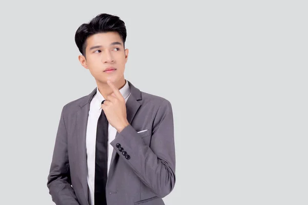 Retrato Joven Asiático Hombre Negocios Traje Con Idea Pensamiento Inteligente — Foto de Stock