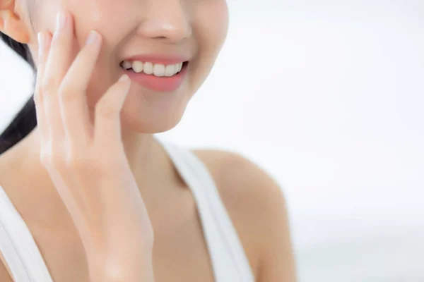 Gros Plan Belles Dents Jeune Femme Asiatique Avec Blanchiment Dent — Photo
