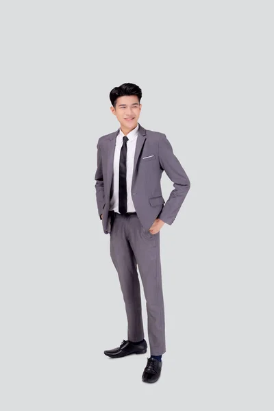 Porträtt Ung Asiatisk Affärsman Kostym Med Självsäker Och Vänlig Isolerad — Stockfoto