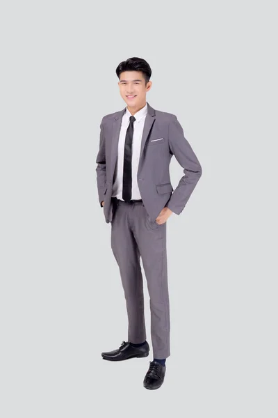 Portrait Young Asian Businessman Suit Confident Friendly Isolated White Background — Stock Photo, Image