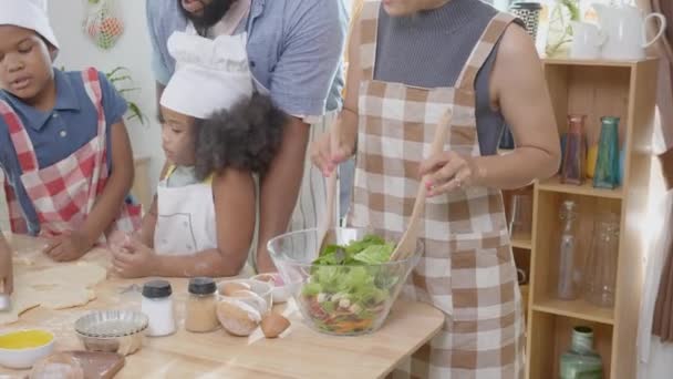 African American Family Son Daughter Cut Flour Shape Cooking Cookies — Stock Video