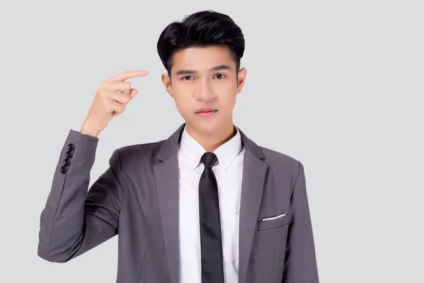 Portrait Jeune Homme Affaires Asiatique Costume Avec Idée Intelligente Pensée — Photo