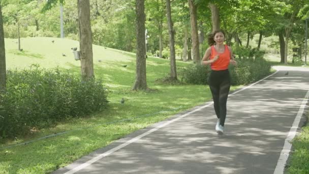 Beautiful Young Asian Woman Workout Jogging Running Summer Park Girl — 图库视频影像