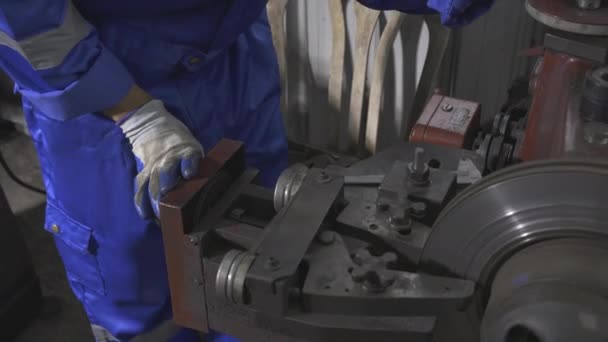 Closeup Hands Young Man Sanding Iron Industrial Factory Mechanic Working — Stock videók