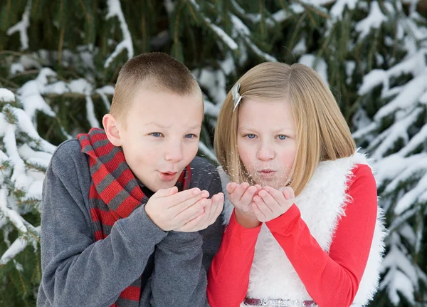 Niños jugando en la nieve — Foto de Stock