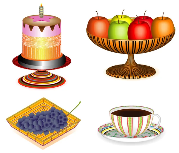 Café con pastel y fruta, 3D — Archivo Imágenes Vectoriales