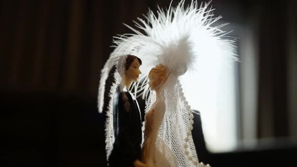 Statuetta Sposa Sposo Con Piume Sul Vento — Video Stock