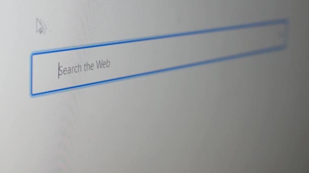 Närbild Dator Eller Bärbar Dator Skärm Skriv Förfrågan Sökfältet Webbläsare — Stockvideo