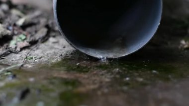 Yağmur suyu bir drenaj borusundan akar..