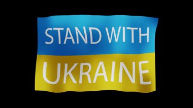 Ukrayna bayrağı. Üzerinde Ukraine yazılı. Kesim için siyah bir arkaplanı var. Özgür Ukrayna halkının bayrağıyla hareket tasarım öğesi video arka planı. Rusya 'nın Ukrayna ile savaşı