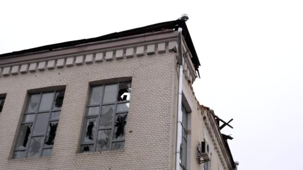 Chernihiv Ucrânia 2022 Edifício Destruído Após Ataque Foguete Resultado Foguete — Vídeo de Stock